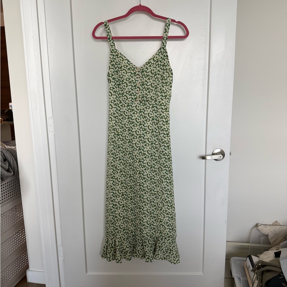 Lulu's Green and Cream Floral Slip Midi Dress